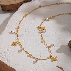 Элегантные женские ожерелья с подвесками в виде креста и круглых бусин из нержавеющей стали 304 и искусственного жемчуга&nbsp;YC6903