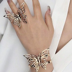Комплект из полого браслета-манжеты из сплава в форме бабочки и колец-манжет&nbsp;FS-WGDEE03-01