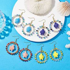 4 пара фарфоровых серег с подвесками 4 цветов&nbsp;EJEW-JE05776