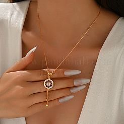 Ожерелья в стиле бохо с подвеской в виде компаса из латуни с микропаве из разноцветных кубических цирконий&nbsp;WT2954