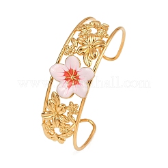 Браслеты-манжеты из нержавеющей стали 304 в виде цветка для женщин&nbsp;LS-BJEW-A049-02G