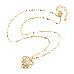 Латунные микропаве прозрачные кубические цирконии ожерелья с подвеской в виде сердца для женщин&nbsp;NJEW-R027-01G-01