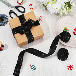 Двусторонние байковые ленты со звездами и золотым тиснением&nbsp;SRIB-GF0001-55C