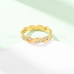 Женские кольца-волны из нержавеющей стали 304 с прозрачным кубическим цирконием&nbsp;RJEW-Z115-02G