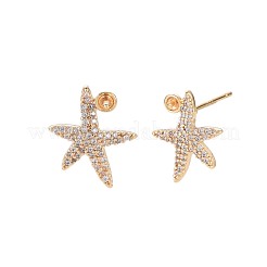 Латунные микро-паве прозрачные серьги-гвоздики из циркония&nbsp;KK-S364-135