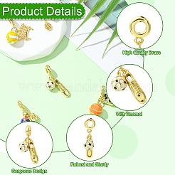 5 шт. 5 стиля подвески-шармы с подвесками в виде спортивного мяча из латуни и эмали в европейском стиле&nbsp;KK-CJ0003-89