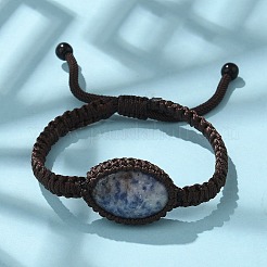 Регулируемые овальные браслеты из плетеных бусин из натуральных драгоценных камней&nbsp;BJEW-H626-02