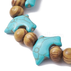 Пляжные эластичные браслеты с синтетической бирюзовой краской «дельфин» и бисером&nbsp;BJEW-JB10292-01