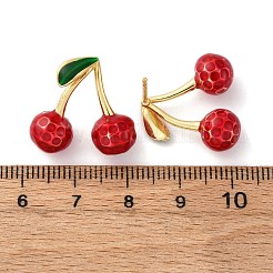 Вишневые латунные эмалевые серьги-гвоздики&nbsp;EJEW-U062-02B-G