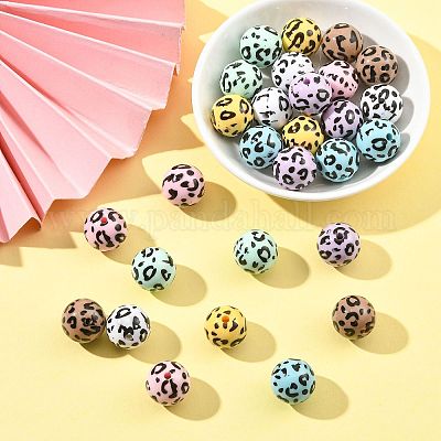 28 шт. двухцветные непрозрачные акриловые бусины с принтом&nbsp;OACR-FS0002-46-1