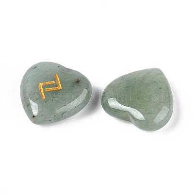 25 шт. натуральный зеленый авантюрин в форме сердца с гравировкой алфавита старшего футарка G-T144-02E-1