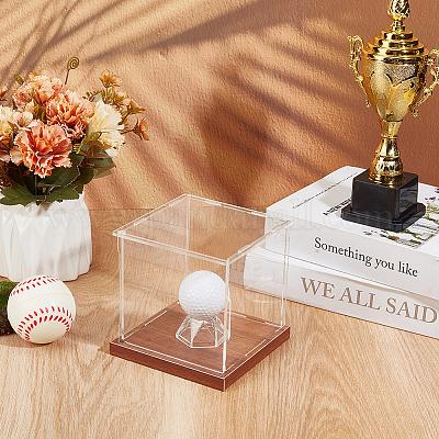 1 комплект квадратных акриловых пыленепроницаемых выставочных коробок с деревянным основанием&nbsp;AJEW-OC0013-56C-1