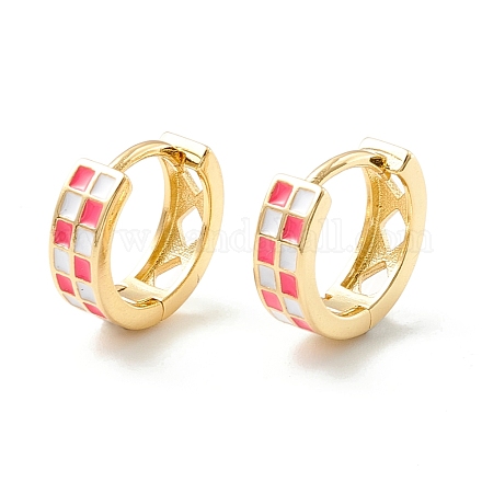 Массивные серьги-кольца на петлях с эмалевым узором в клетку тартан для женщин EJEW-P196-22G-02-1