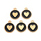 Alloy Enamel Pendants, Cadmium Free & Lead Free, Light Gold, Flat Round with Heart, Black, 16x13x2mm, Hole: 1.6mm