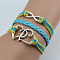 PU Leather & Hemp Cord Multi-strand Bracelets, Alloy Love & Heart Charm Link Bracelets for Women, Sky Blue, 6-1/4~7-1/8 inch(16~18cm)