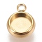 Ion Plating(IP) 304 Stainless Steel Pendant Cabochon Settings, Lace Edge Bezel Cups, Flat Round, Golden, Tray: 6mm, 11x8.5x3mm, Hole: 1.8mm