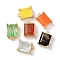 Brass Glass Charms, Rectangle, Faceted, Golden, Mixed Color, 13x9x6mm, Hole: 1.2mm