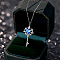 Key 925 Sterling Silver Micro Pave Cubic Zirconia Pendant Necklaces, Platinum, Cornflower Blue, 15.75 inch(40cm)