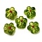 Handmade Silver Foil Glass Lampwork Beads, Flower, Dark Olive Green, 14~14.5x14.5~15x8~9mm, Hole: 1.4~1.6mm