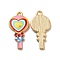 Alloy Enamel Pendants, Golden, Heart Lollipop Charm, Red, 24x12x2mm, Hole: 1.5mm