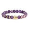Natural Amethyst & Alloy Buddha Head Beaded Strech Bracelets, Inner Diameter: 2-1/8 inch(5.4~5.6cm)