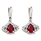 Brass Pave Cubic Zirconia Ginkgo Leaf Hoop Earrings for Women, Platinum, Dark Red, 29x18mm