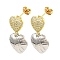 Rack Plating Brass Heart Dangle Stud Earrings with Cubic Zirconia, Long-Lasting Plated, Lead Free & Cadmium Free, Real 18K Gold Plated, 33x20mm