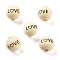Schima Wood European Beads, Round with Word LOVE, Moccasin, 16x14.5mm, Hole: 4.5mm