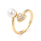 Открытое кольцо-манжета в форме сердца из прозрачного кубического циркония с акриловой жемчужиной KK-E060-21G-1