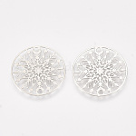 Соединители латунные звенья, травленые металлические украшения, плоские круглые со снежинкой, платина, 20x0.3 мм, отверстие : 1.3 мм