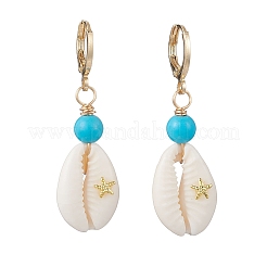 Серьги с застежкой-русалкой из синтетической бирюзы и ракушек&nbsp;EJEW-JE06880