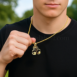 2 шт. 2 цвета из нержавеющей стали боксерская перчатка подвеска коробка цепочка ожерелье для мужчин&nbsp;NJEW-HY0001-09B