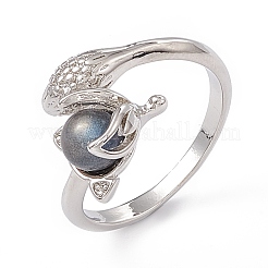 Кольца на палец из натурального лабрадорита со змеей&nbsp;RJEW-E067-05P