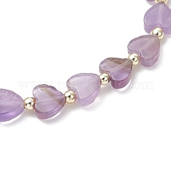 Эластичные браслеты в форме сердца из натуральных драгоценных камней и бусин из нержавеющей стали для женщин&nbsp;BJEW-JB13347