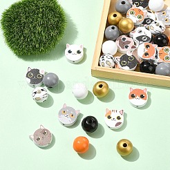 16 стиль печатных деревянных бусин&nbsp;WOOD-YW0001-71