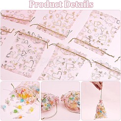 100 шт. подарочные пакеты из органзы с золотым тиснением в форме сердца&nbsp;OP-PH0001-37B