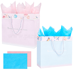 2 шт. 2-цветные прямоугольные бумажные пакеты с цветочным принтом на тему Дня святого Валентина и веревочной ручкой&nbsp;ABAG-SP0001-27