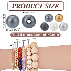 150 шт. 5 цвета расписные европейские бусины из натурального дерева&nbsp;WOOD-PH0003-16