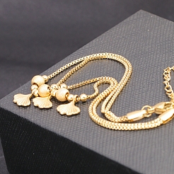 Круглые бусины из нержавеющей стали 304 с браслетами на ногу в форме листьев гинкго&nbsp;FS-WG90D78-01