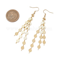 Плоские круглые латунные серьги-подвески с цепочкой и кисточкой&nbsp;EJEW-JE06928