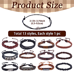 13шт 5 стиля плетеные браслеты из искусственной кожи для женщин и мужчин&nbsp;BJEW-CL0001-22