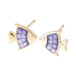 Серьги-гвоздики в виде рыбок из латуни и эмали&nbsp;EJEW-I322-19G