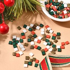 Рождественские квадратные стеклянные бусины с 4 отверстиями 2 цвет&nbsp;SEED-X0058-09