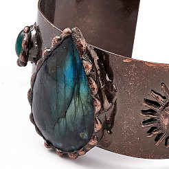 Открытые браслеты-манжеты из натурального лабрадорита&nbsp;BJEW-A130-01