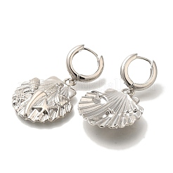 Серьги-кольца из латуни в форме ракушки с покрытием стойки&nbsp;EJEW-H016-43P