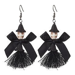 Серьги-подвески с кисточками и бантом из акрила и синтетической бирюзы&nbsp;EJEW-JE06540