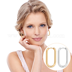 6 пара овальных серег-колец из нержавеющей стали 304 двух цветов&nbsp;EJEW-UN0003-04