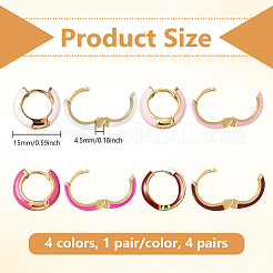 4 пара двухцветных серег-колец Huggie Hoop из сплава и эмали для женщин&nbsp;EJEW-HY0001-23B