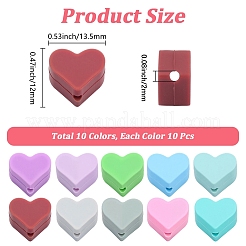100 шт. 10-х цветные бусины из пищевого силикона в форме сердца&nbsp;SIL-PA0001-09A
