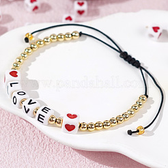 Браслеты из плетеных бусин с акриловыми кубиками и надписью «любовь»&nbsp;EG4243